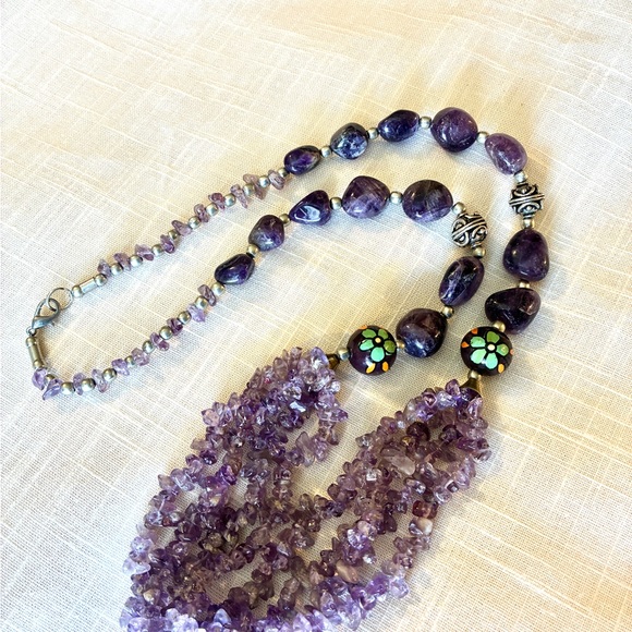 Amethyst Multi Strand Sterling Beads Necklace - Picture 5 of 6